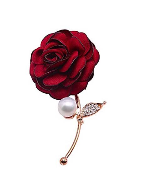 Pearl Red Rose Brooch