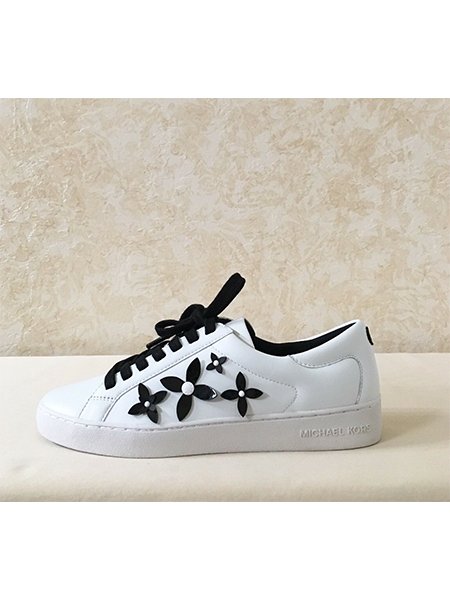 Michael Kors Lola Lace Up Sneaker Leather Optic White-Black MSRP