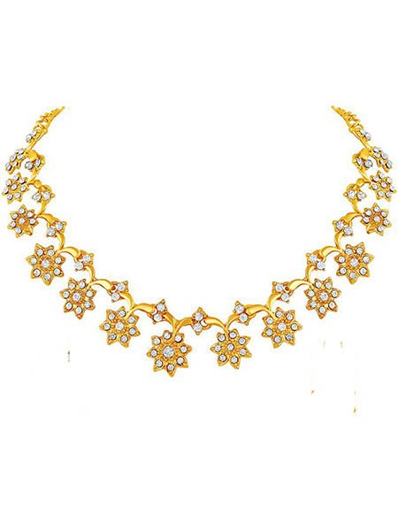 Asmitta Fancy Flower Design Gold Plated Choker Style Necklace