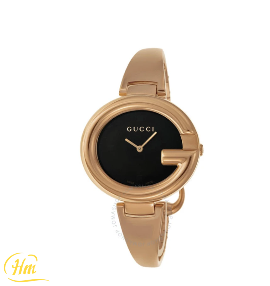Gucci Guccissima Black Dial Rose Gold PVD Watch YA134305
