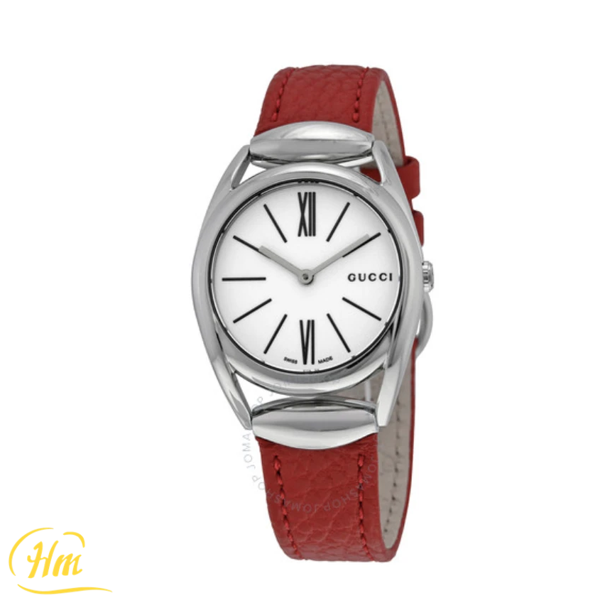 GUCCI Horsebit White Dial Red Leather Watch YA140501