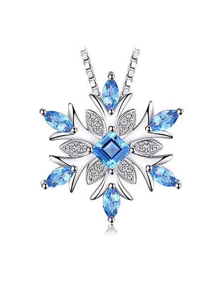 JewelryPalace Snowflake Genuine Swiss Blue Topaz Solid 925 Sterling Silver Pendant
