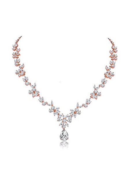 WeimanJewelry Women Cubic Zirconia Marquise Teardrop Bridal Necklace