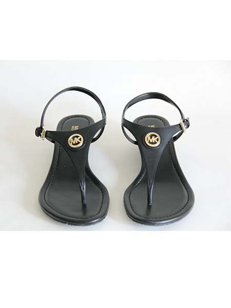 MICHAEL MICHAEL KORS RAMONA LEATHER WEDGE THONG SANDALS BLACK