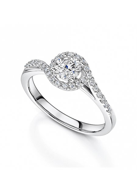 Platinum Set Single Stone With Diamond Surround Engagement Ring