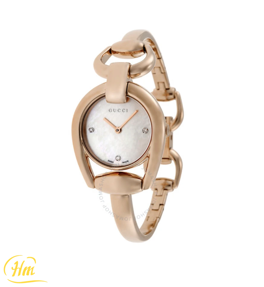 GUCCI Horsebit Mother of Pearl Dial Rose Gold PVD Watch YA139508