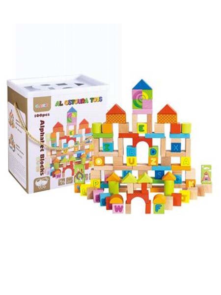 100-Piece Wood Alphabet Stacking Blocks Set
