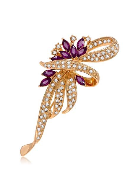 Kemstone Sapphire Crystal Flower Brooch Pin Silver Plated Brooche