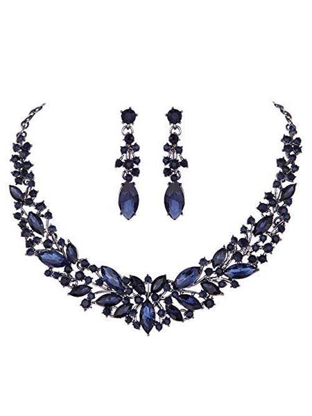 Crystal Rhinestone Bridal Wedding Necklace and Earrings Jewelry Sets for Women