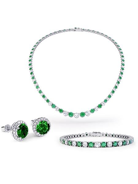 Eternity Emerald Platinum plated Silver Jewelry Set