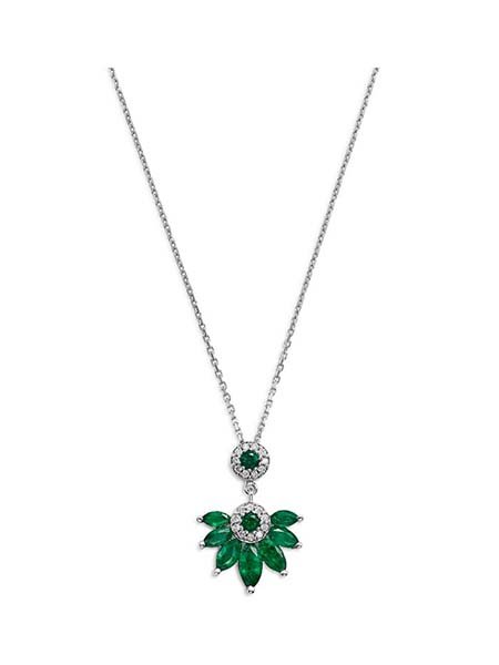 Emerald & Diamond Marquis Pendant Necklace in 14K