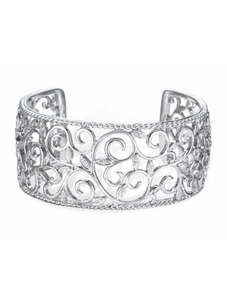 Genuine Diamond Cuff Bangle Bracelet in Sterling Silver