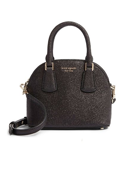 Kate Spade MINI Sylvia BLACK GLITTER small DOME Holiday HANDBAG Shoulder Bag NWT
