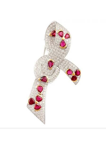 Andreoli Diamond Ruby Bow Brooch Pin