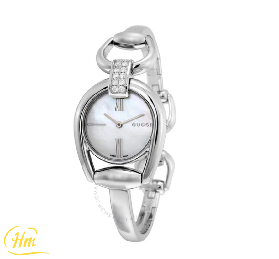 Gucci Horsebit Small Whte Mother of Pearl Dial Ladies Watch YA139504