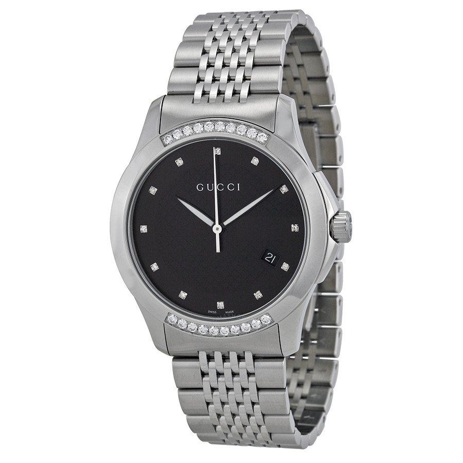 GUCCI G Timeless Black Dial Diamond Unisex Watch YA126408